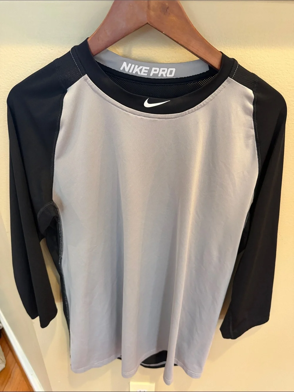 Nike Pro Light Gray and Black Raglan Long Sleeve Top